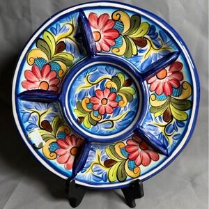Talavera Mexican Pottery Chip and Dip Serving Platter Floral Hand Painted 10.5"